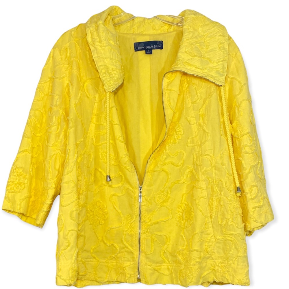 SW72 Susan Graver Women's Yellow Textured Zip Up Jacket Size M